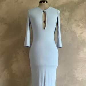 Cefian Baby Blue Keyhole Bodycon Midi Dress